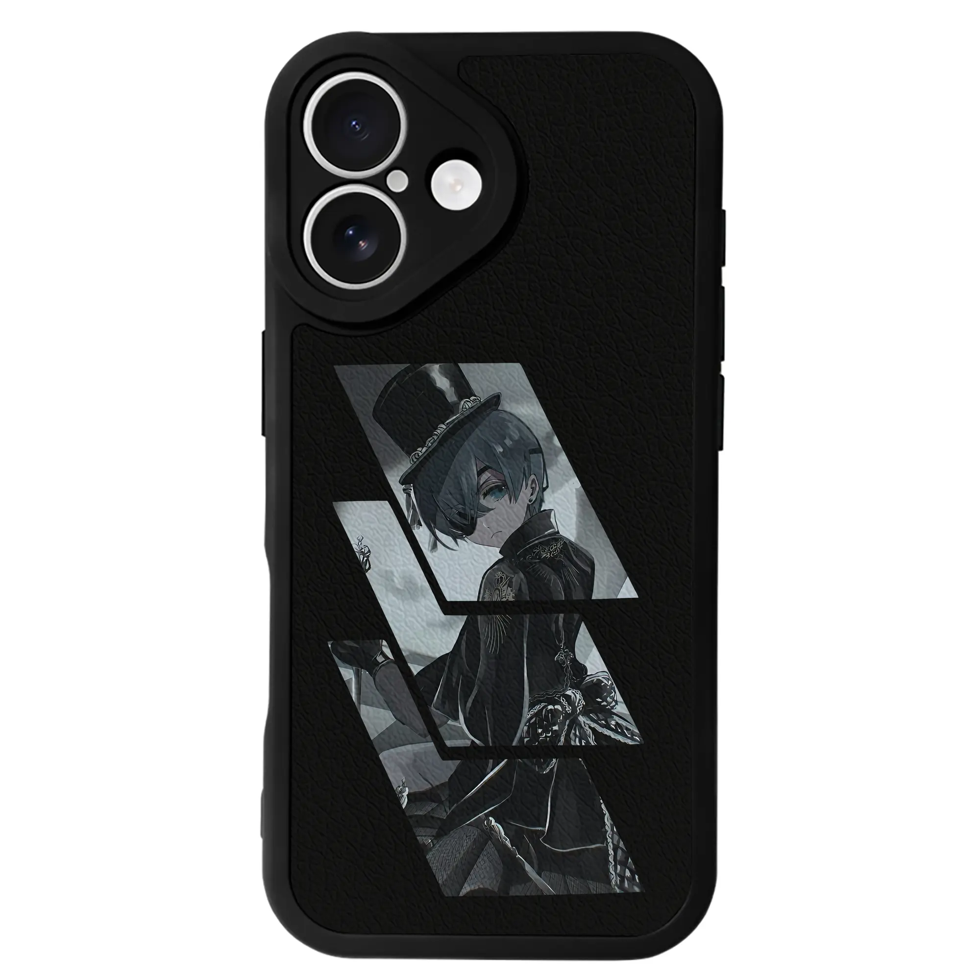 黒執事 グッズ,シエル・ファントムハイヴ - IPhone 16シリーズ対応 ・ シリコンスマホケース ・ レザー調 ・ 高精度フィット ・ 耐衝撃 ・ ワイヤレス充電対応 ・ 精密カット